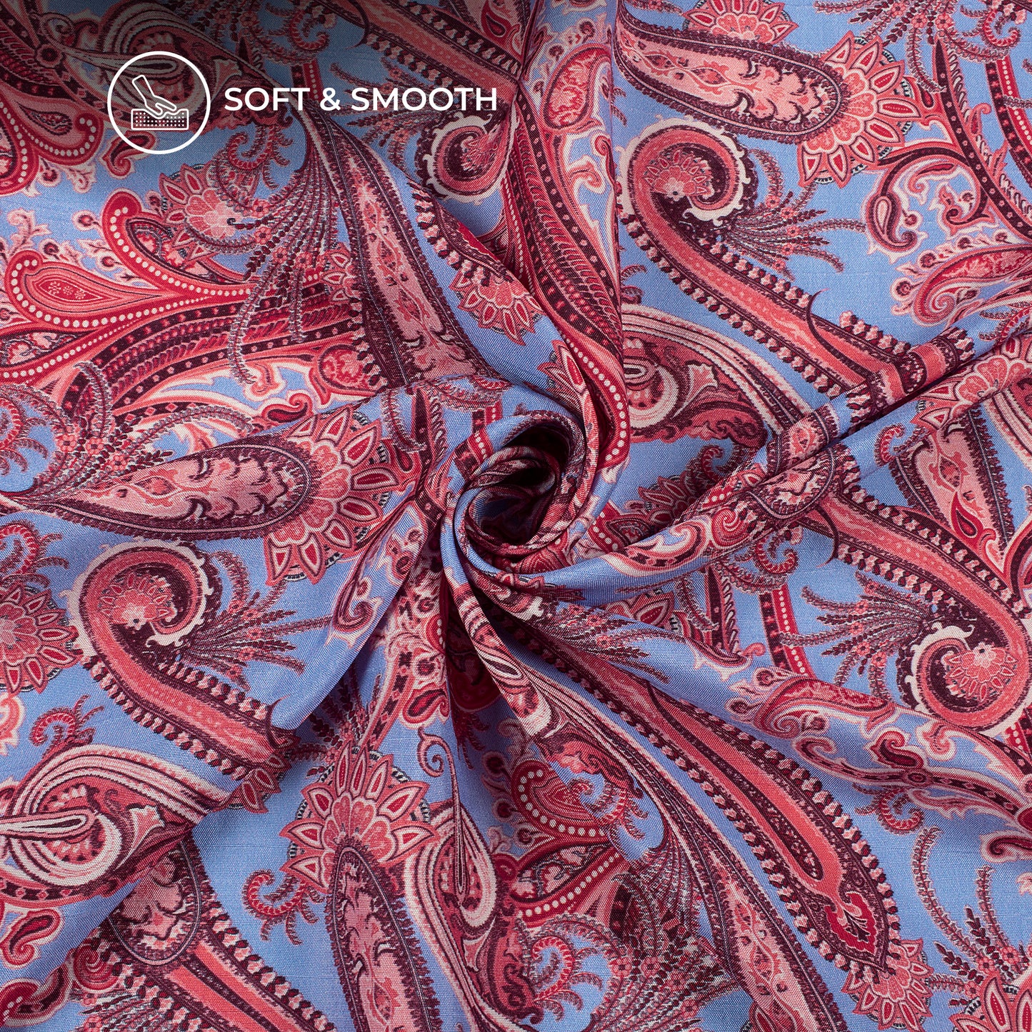 Rose Pink Paisley Digital Print Bemberg Raw Silk Fabric
