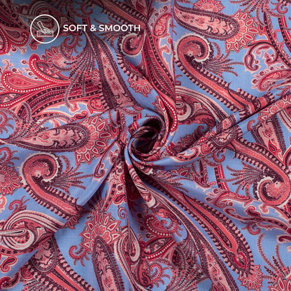Rose Pink Paisley Digital Print Bemberg Raw Silk Fabric