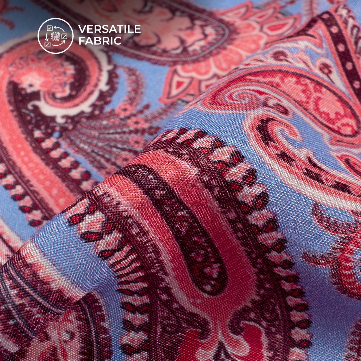 Rose Pink Paisley Digital Print Bemberg Raw Silk Fabric