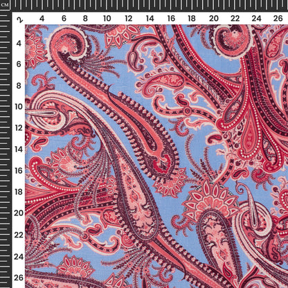 Rose Pink Paisley Digital Print Bemberg Raw Silk Fabric