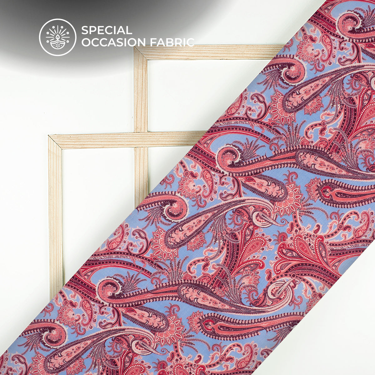 Rose Pink Paisley Digital Print Bemberg Raw Silk Fabric