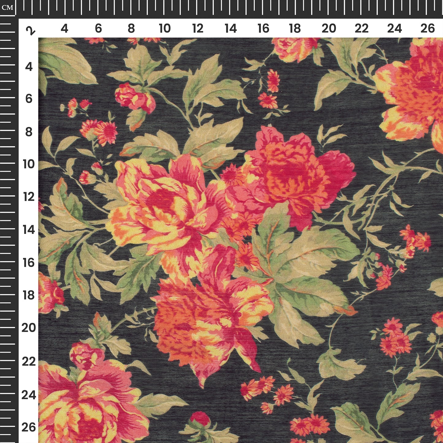 Black Floral Digital Print Viscose Chanderi Fabric