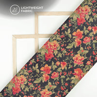 Black Floral Digital Print Viscose Chanderi Fabric