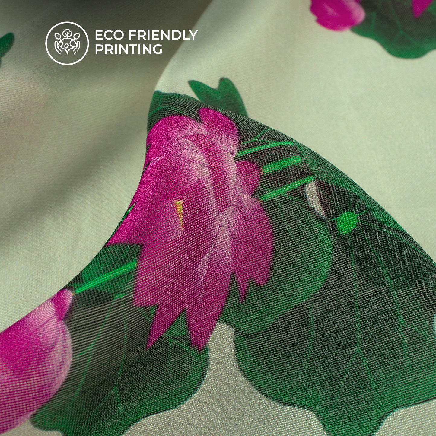 Cream Floral Digital Print Viscose Chanderi Fabric