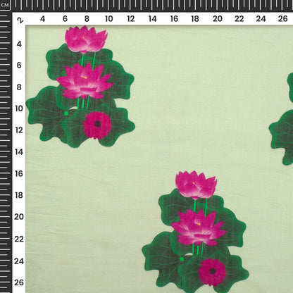 Cream Floral Digital Print Viscose Chanderi Fabric