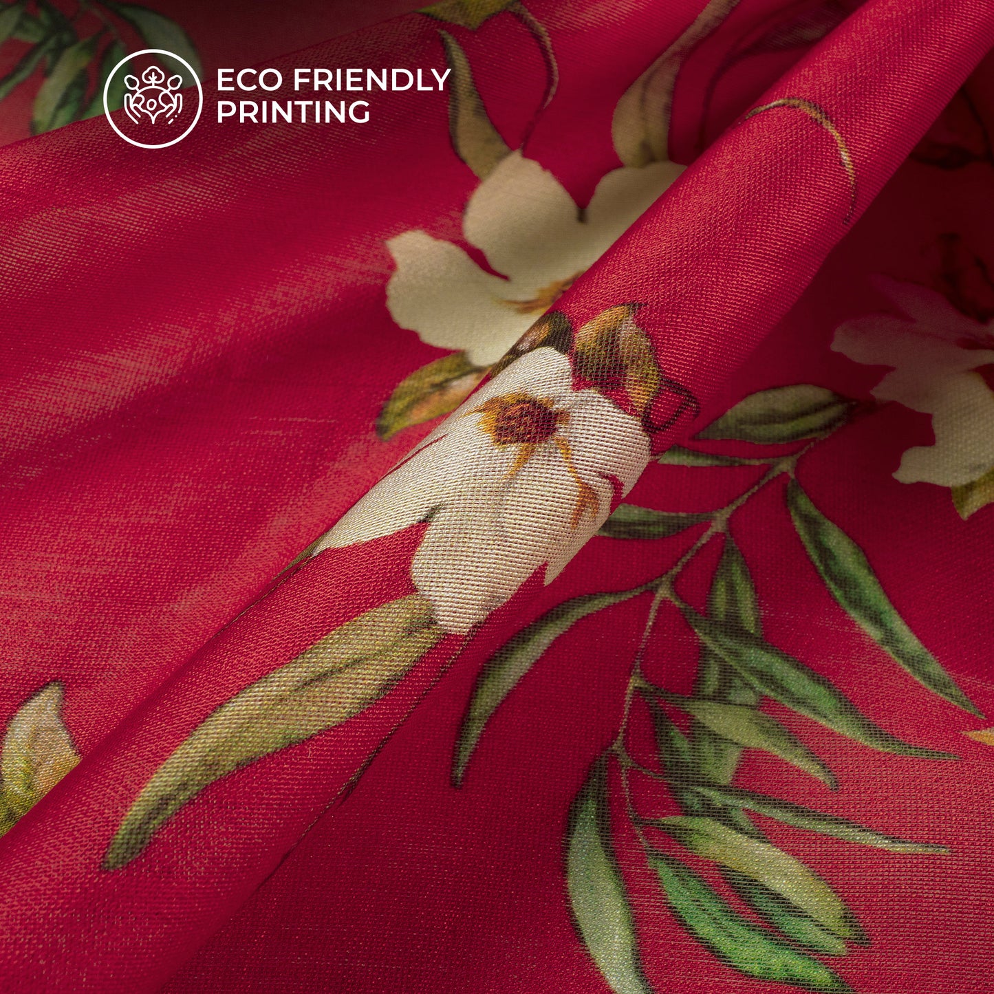Cherry Red Floral Digital Print Viscose Chanderi Fabric