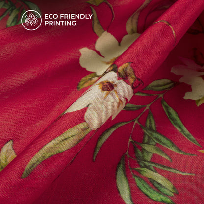 Cherry Red Floral Digital Print Viscose Chanderi Fabric