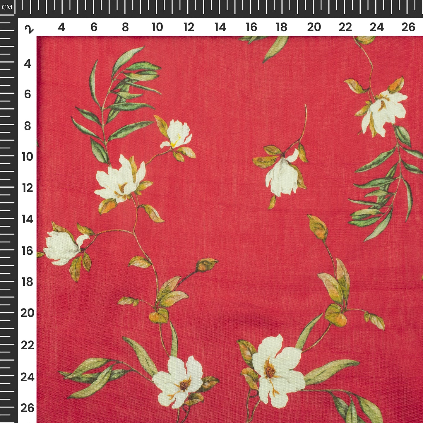Cherry Red Floral Digital Print Viscose Chanderi Fabric