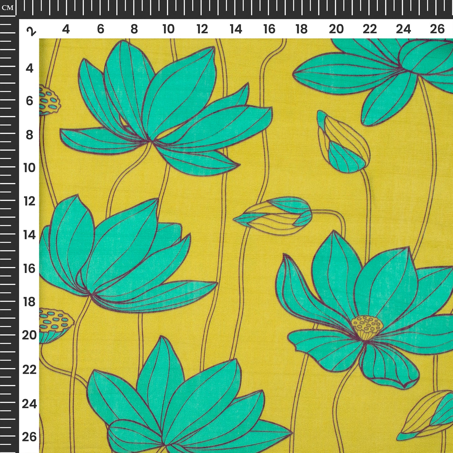 Mustard Yellow Floral Digital Print Viscose Chanderi Fabric