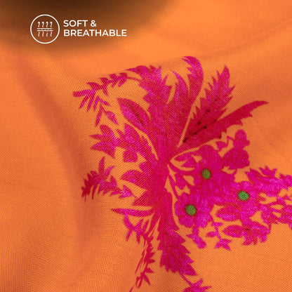 Tiger Orange Floral Digital Print Viscose Muslin Fabric