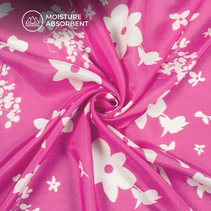 Fuscia Pink Floral Digital Print Viscose Muslin Fabric