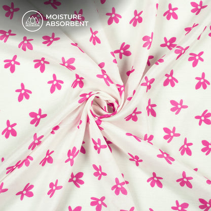 White Floral Digital Print Viscose Muslin Fabric