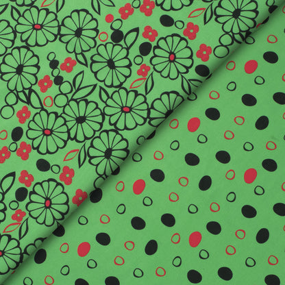 Fern Green,Black Polka Dots Digital Print Viscose Muslin Fabric