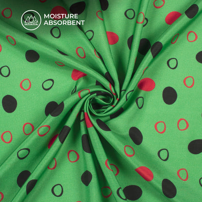 Fern Green,Black Polka Dots Digital Print Viscose Muslin Fabric