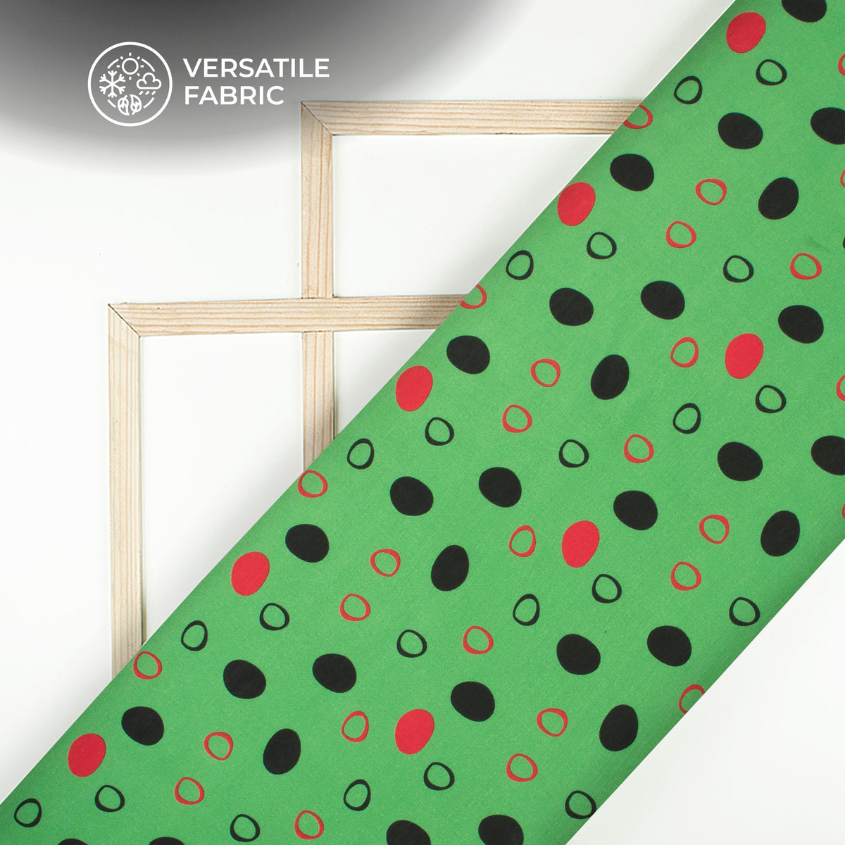Fern Green,Black Polka Dots Digital Print Viscose Muslin Fabric