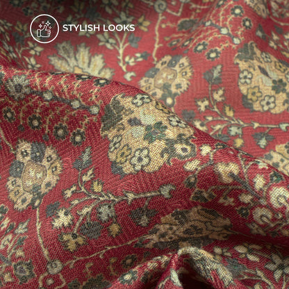 Cimson Red Floral Digital Print Elegant Blend Pashmina Fabric