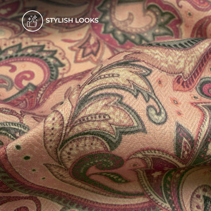 Flamingo Pink Floral Digital Print Elegant Blend Pashmina Fabric
