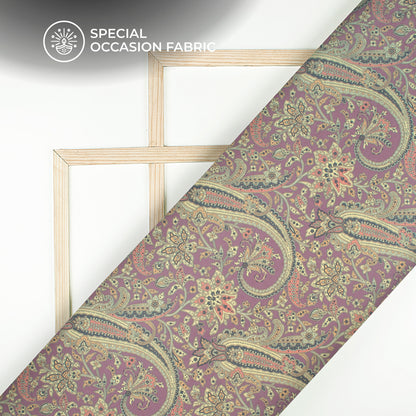 Lilac Purple Paisley Digital Print Elegant Blend Pashmina Fabric