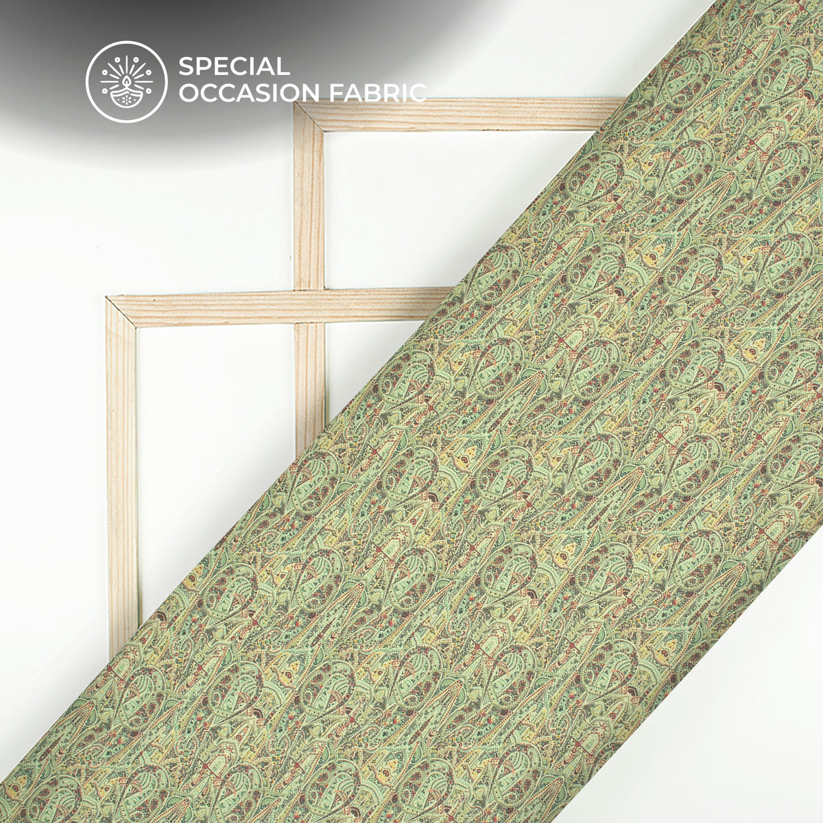 Sage Green Paisley Digital Print Elegant Blend Pashmina Fabric
