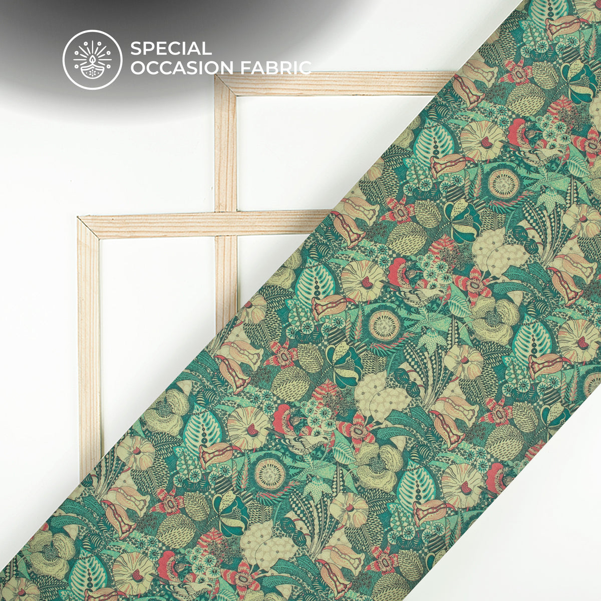 Pink Green Floral Digital Print Elegant Blend Pashmina Fabric