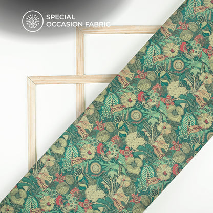Pink Green Floral Digital Print Elegant Blend Pashmina Fabric