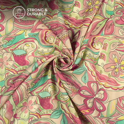 Rose Pink Floral Digital Print Elegant Blend Pashmina Fabric