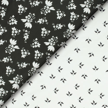 White Leaf Digital Print Poly Linen Slub Fabric
