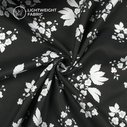 Black Floral Digital Print Poly Linen Slub Fabric