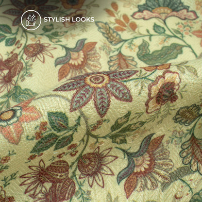 Sage Green Floral Digital Print Elegant Blend Pashmina Fabric