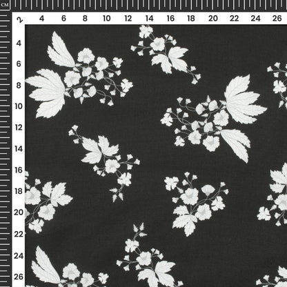 Black Floral Digital Print Poly Linen Slub Fabric
