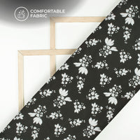 Black Floral Digital Print Poly Linen Slub Fabric