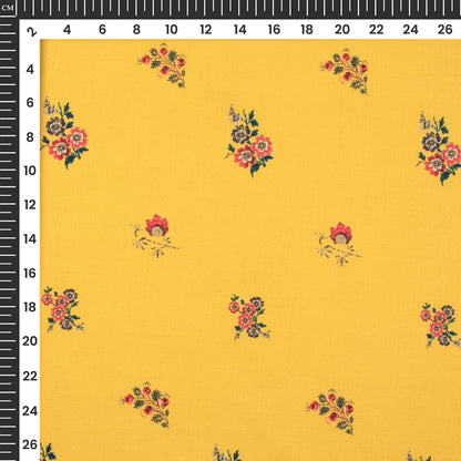 Mustard Yellow Floral Digital Print Poly Linen Slub Fabric