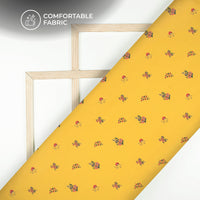 Mustard Yellow Floral Digital Print Poly Linen Slub Fabric