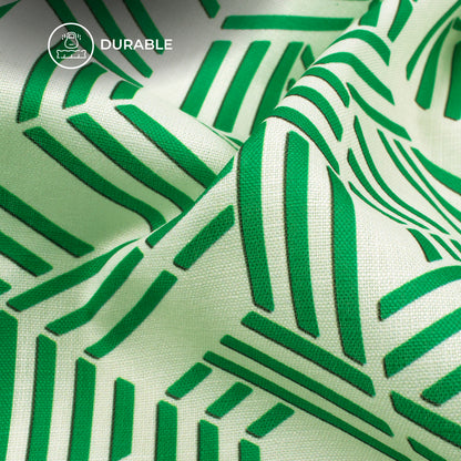 Forest Green Geometrical Digital Print Poly Linen Slub Fabric