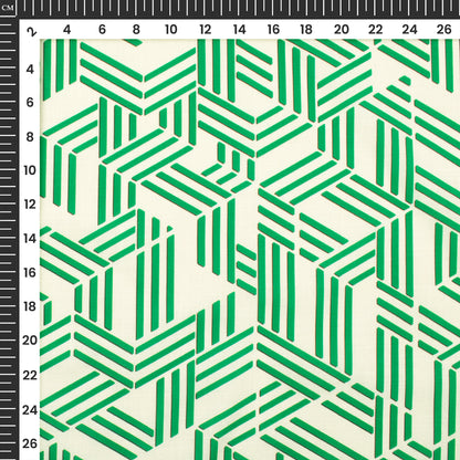 Forest Green Geometrical Digital Print Poly Linen Slub Fabric