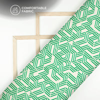 Forest Green Geometrical Digital Print Poly Linen Slub Fabric