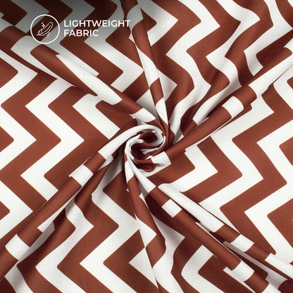 Burnt Umber Brown Chevron Digital Print Poly Linen Slub Fabric