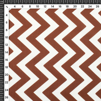 Burnt Umber Brown Chevron Digital Print Poly Linen Slub Fabric