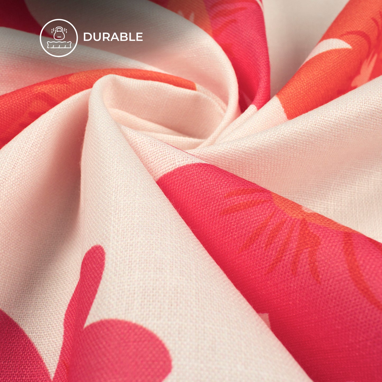 Fuscia Pink Floral Digital Print Poly Linen Slub Fabric