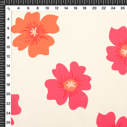 Fuscia Pink Floral Digital Print Poly Linen Slub Fabric