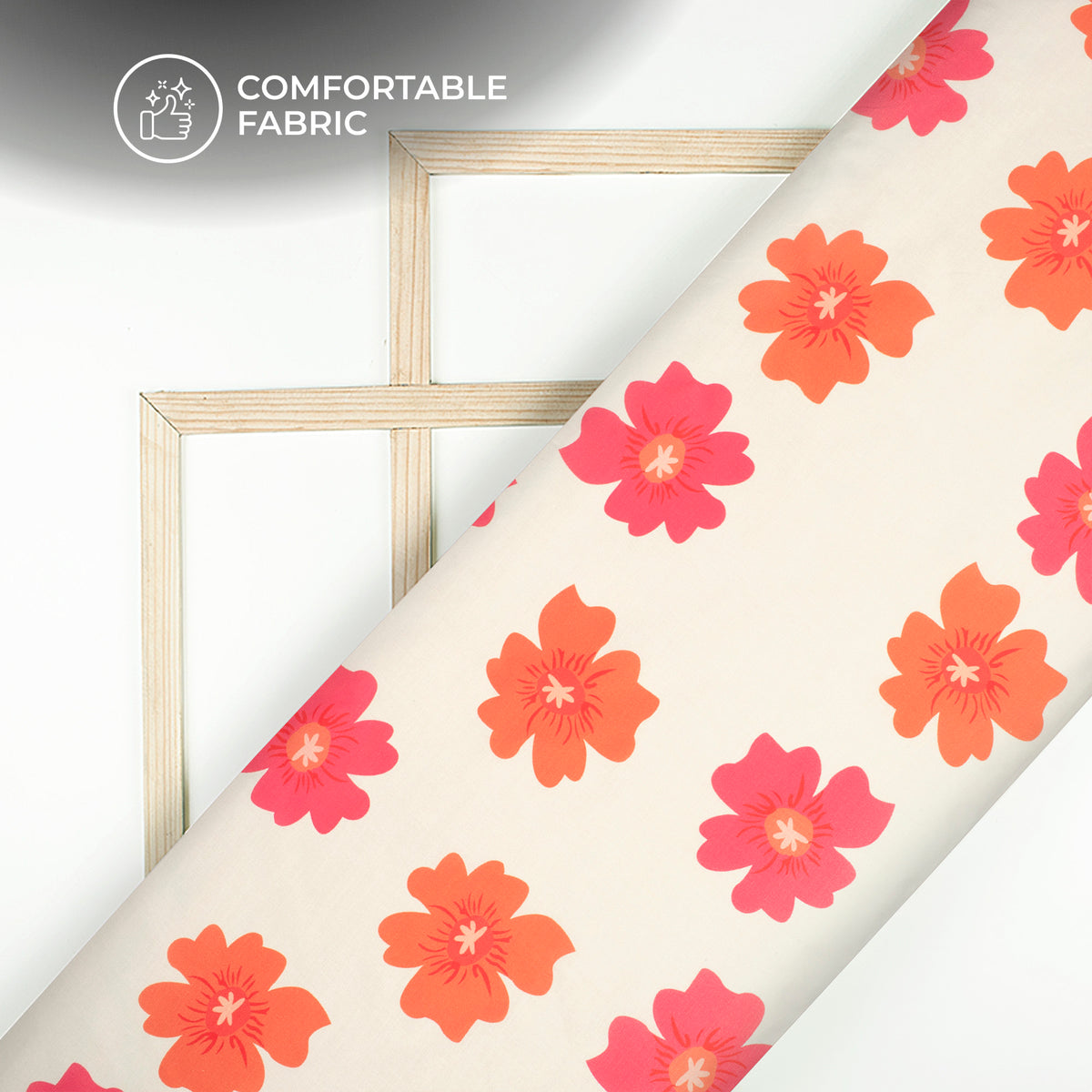 Fuscia Pink Floral Digital Print Poly Linen Slub Fabric