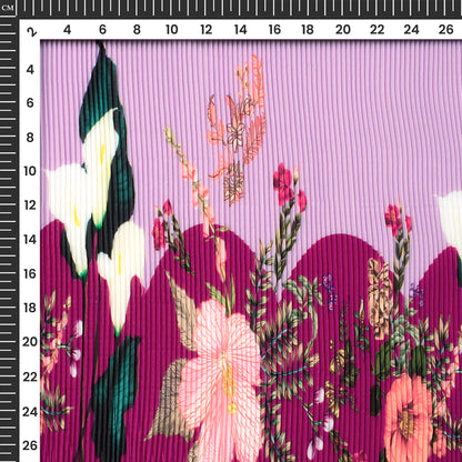 Lavender Purple Floral Digital Print French Crepe Pleated Fabric