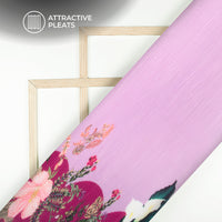 Lavender Purple Floral Digital Print French Crepe Pleated Fabric