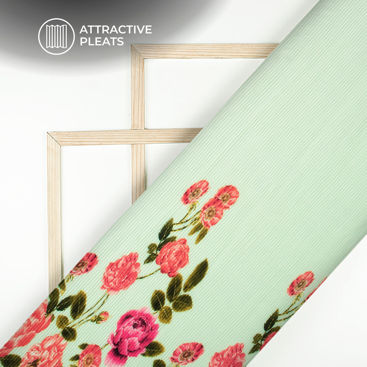 Cream Floral Digital Print French Crepe Pleated Fabric