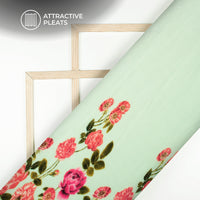Cream Floral Digital Print French Crepe Pleated Fabric