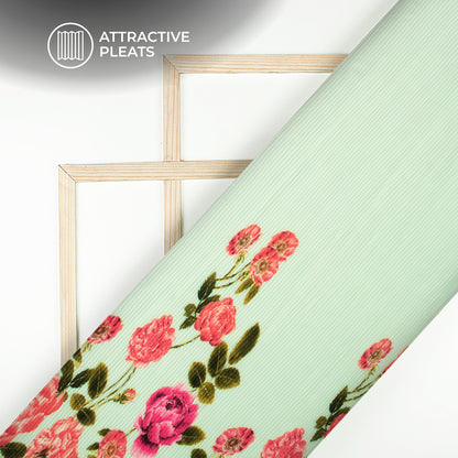 Cream Floral Digital Print French Crepe Pleated Fabric