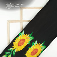 Black Floral Digital Print French Crepe Pleated Fabric