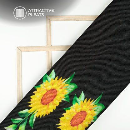 Black Floral Digital Print French Crepe Pleated Fabric