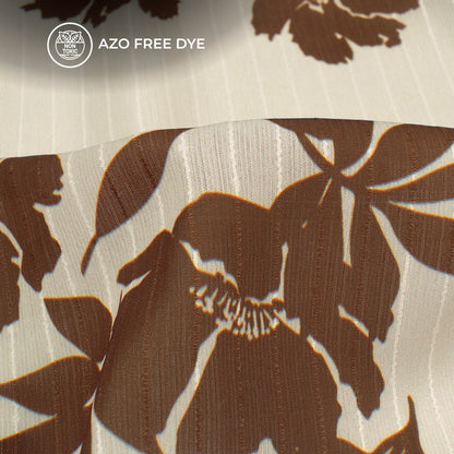 Dark Brown Floral Digital Print Chiffon Sparkle Fabric