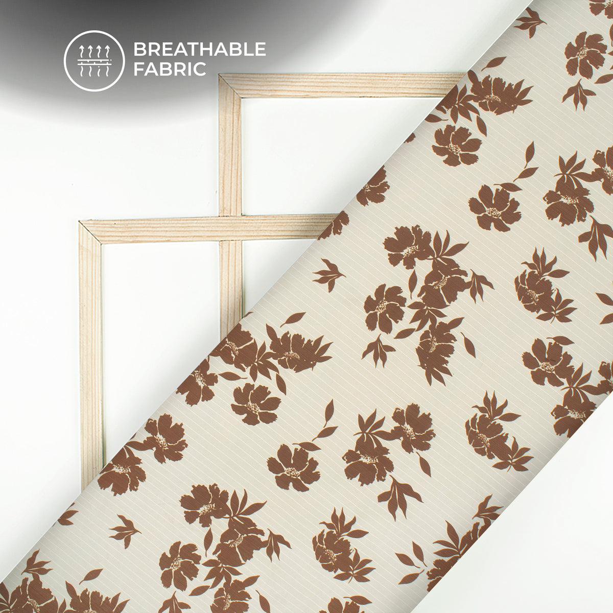 Dark Brown Floral Digital Print Chiffon Sparkle Fabric